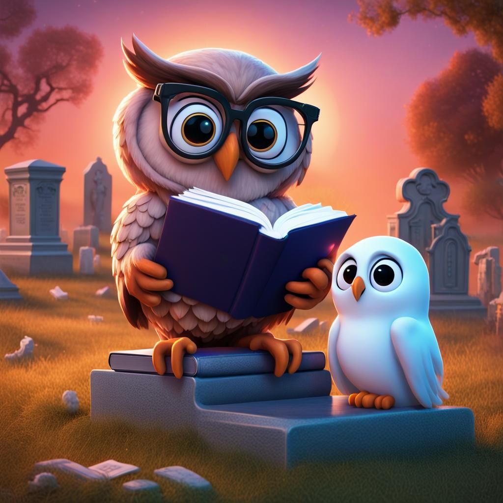 Wise Owl Questions Ghost in Cartoon 3D Art
