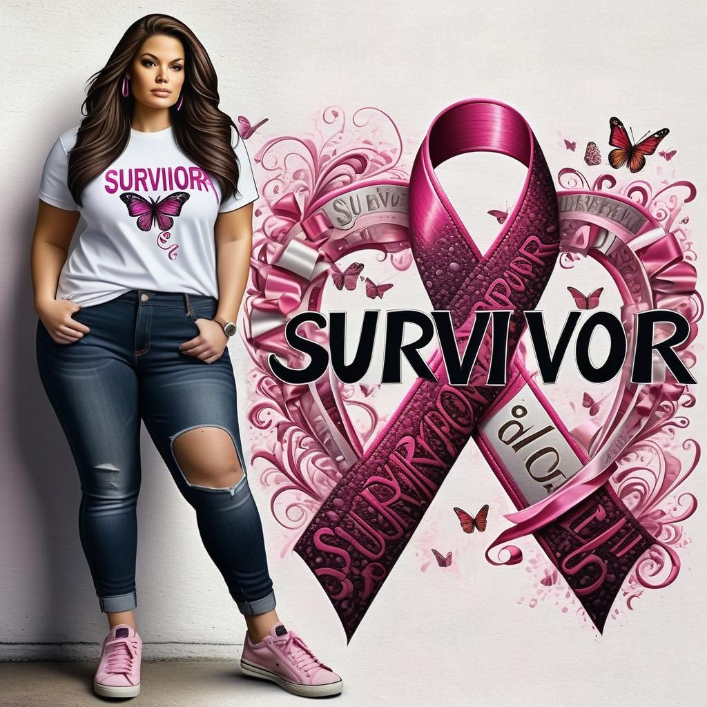 Plus-Sized Woman Beside Breast Cancer Ribbon