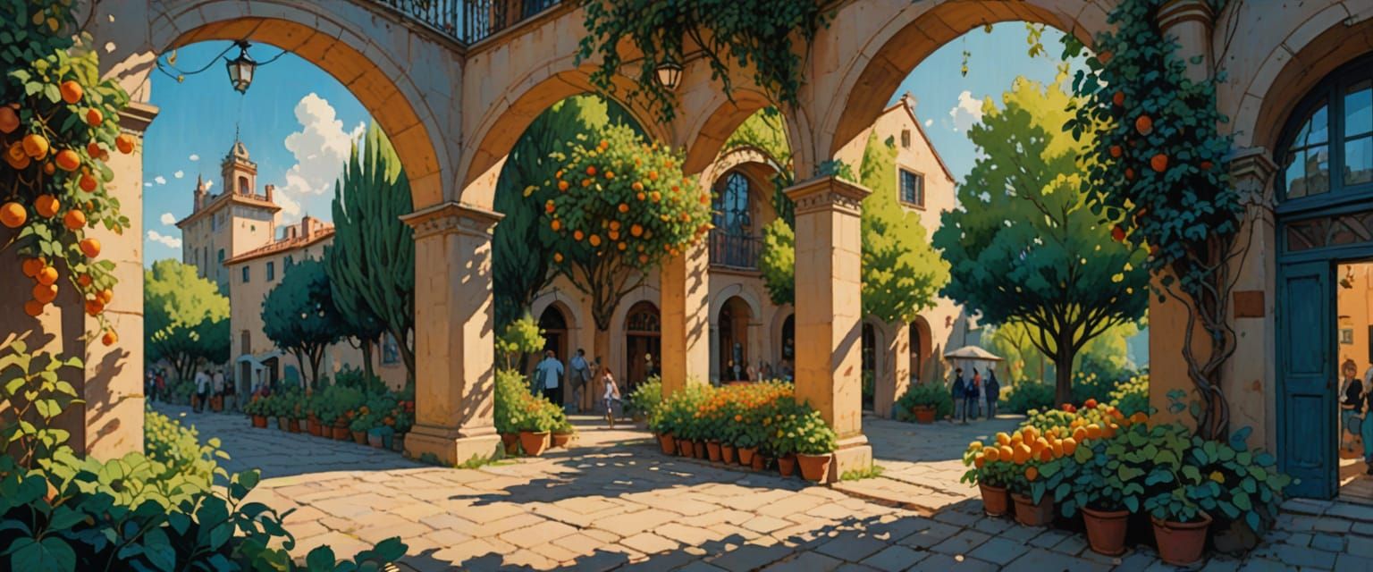 Bustling Market Day Under Open Sky as Watercolor