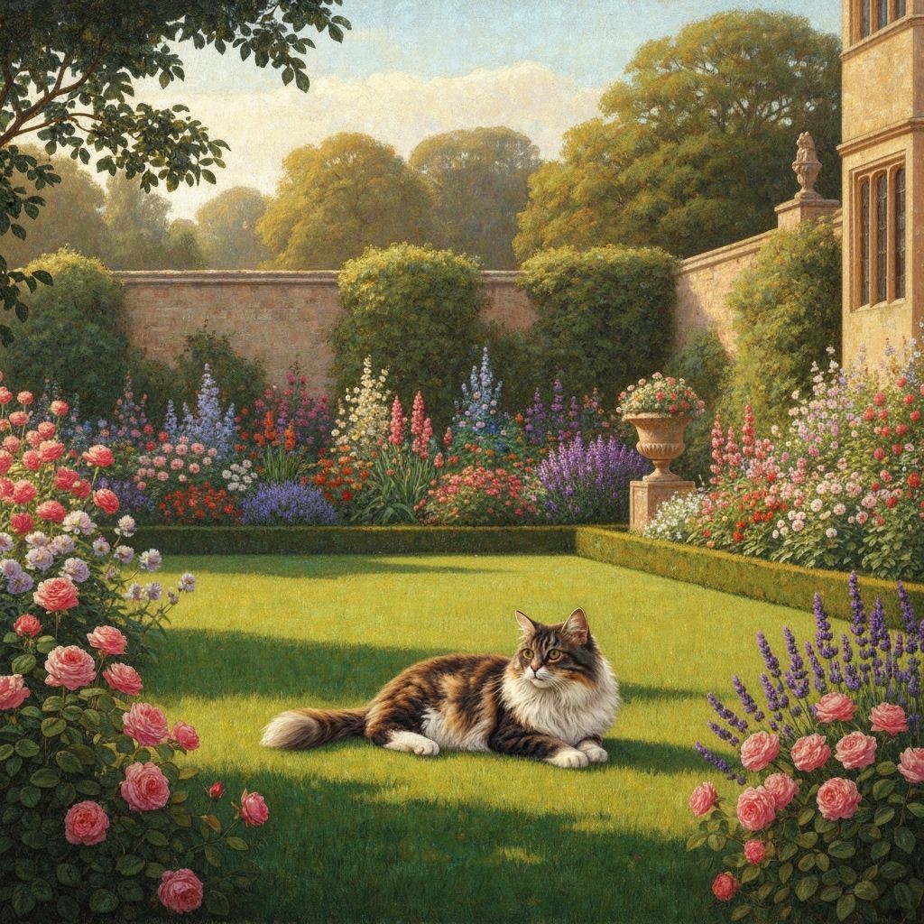 Majestic Cat in a Manor Garden, Painterly Style