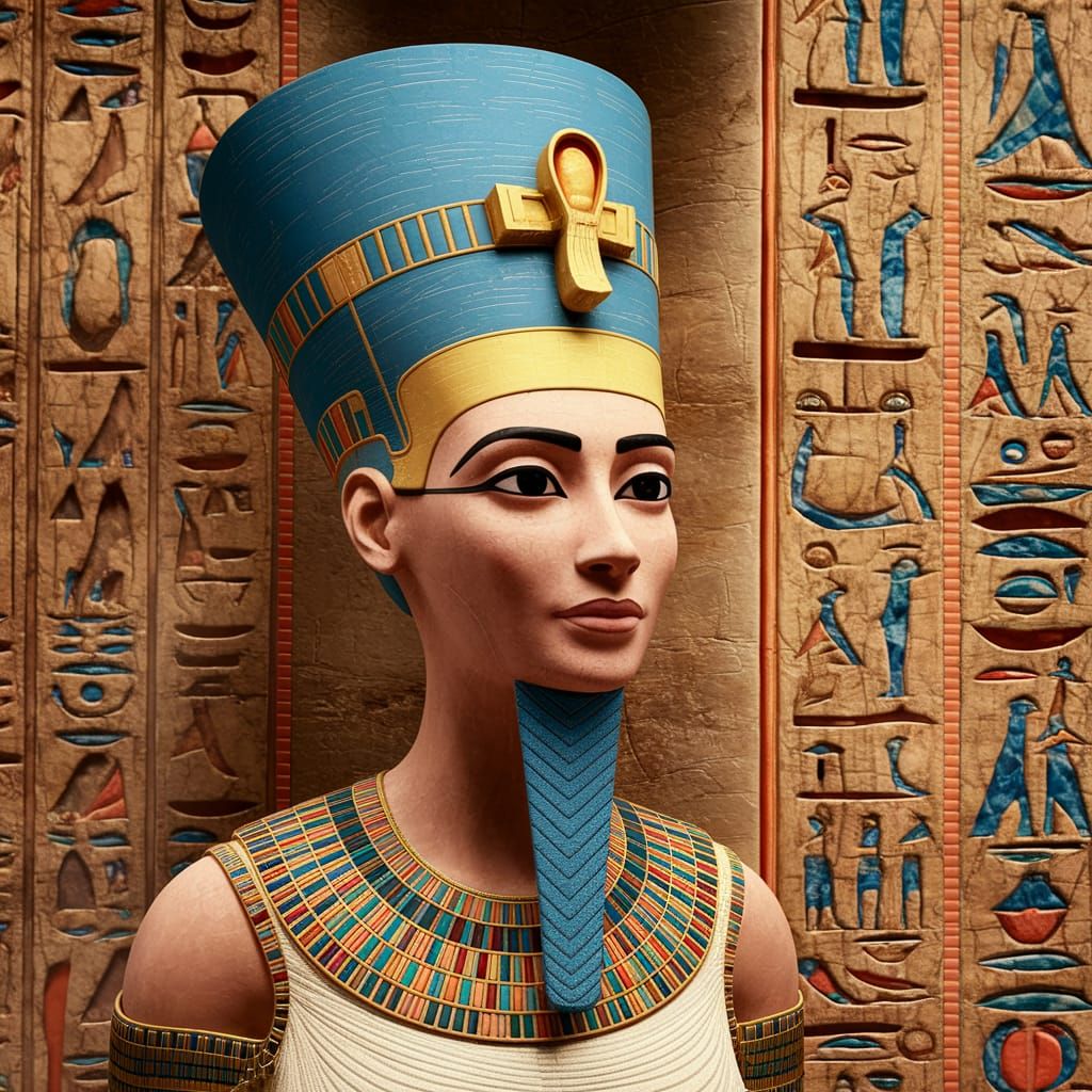Nefertiti, Egyptian Pharaoh, In Serene Portrait