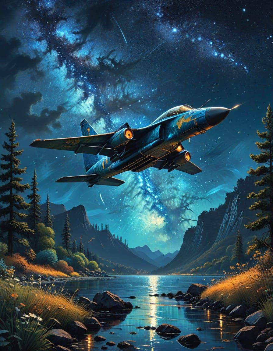Fighter Aircraft in Cosmic Surrealism Style