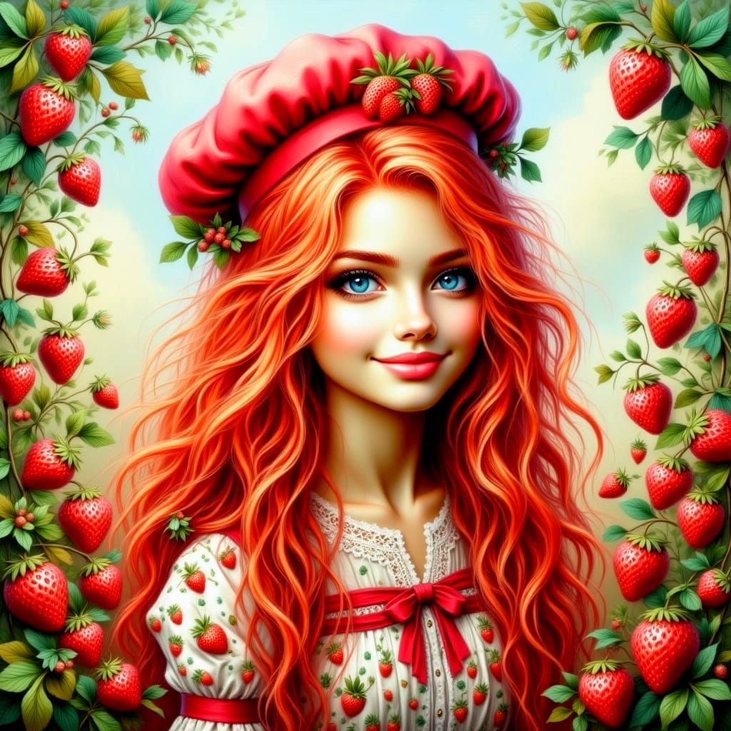 Sultry Strawberry Shortcake in a Vibrant Red and White Dress