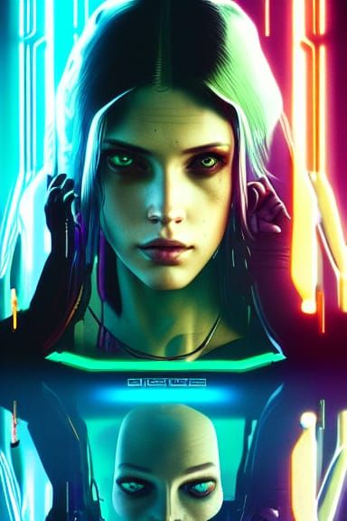 Cyberpunk Girl's Seductive Neon Gaze