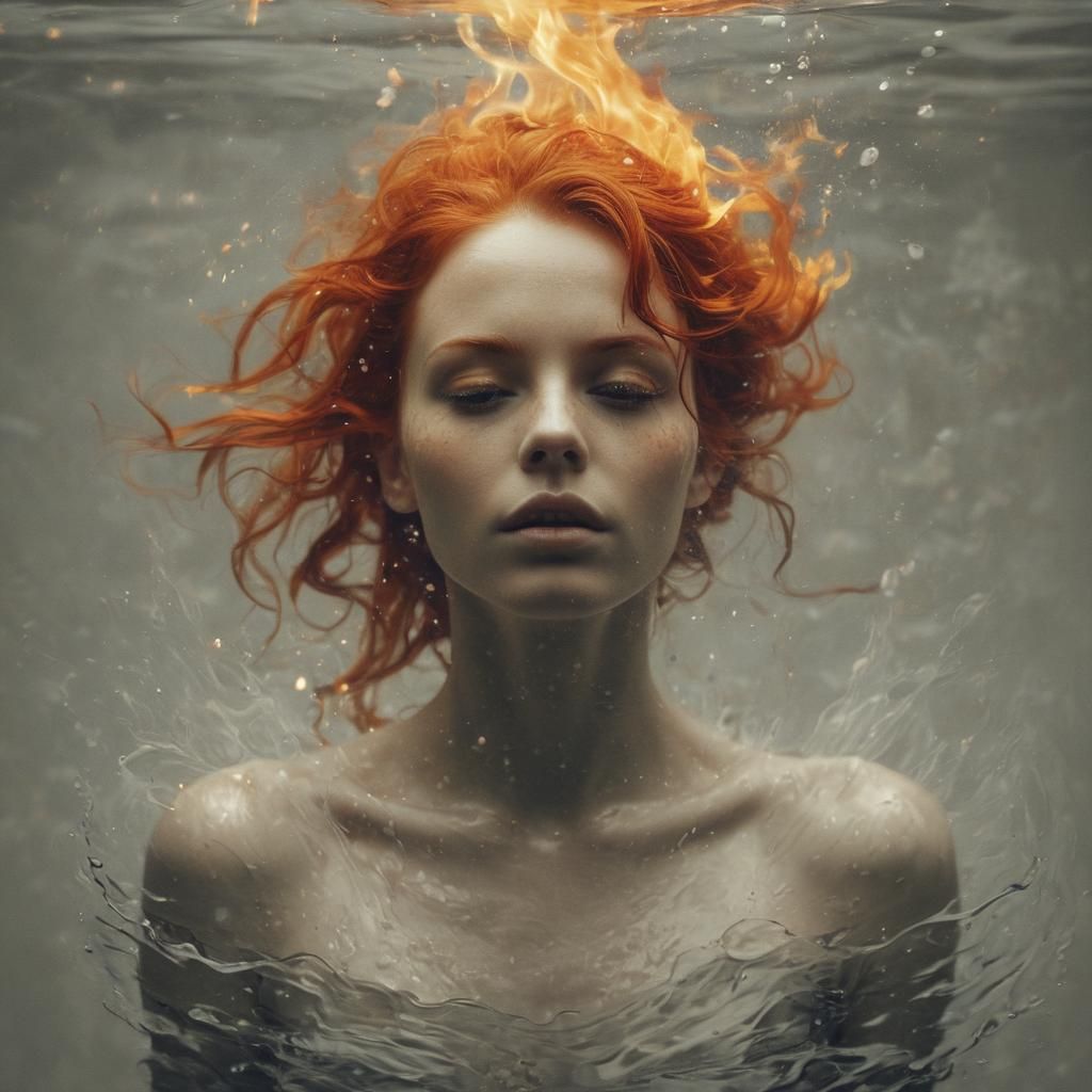 Fiery Haired Woman in Double Exposure Photography