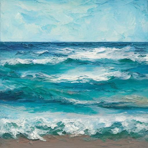 Turbulent Ocean Waves: Impasto Neo-Impressionist Painting