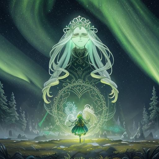 Celtic Goddess Dancing with Northern Lights