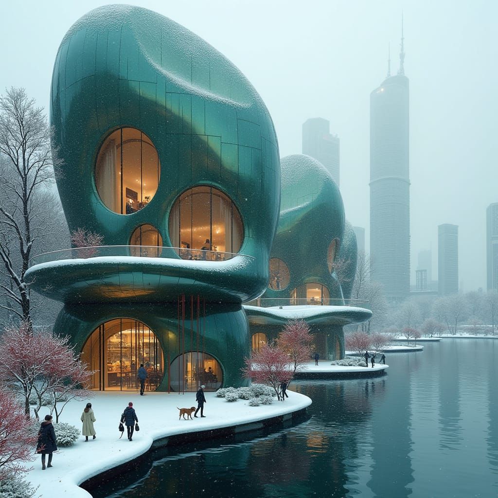 Cyberpunk Skyscrapers Emerge from Lake's Edge in 'The Lumino...