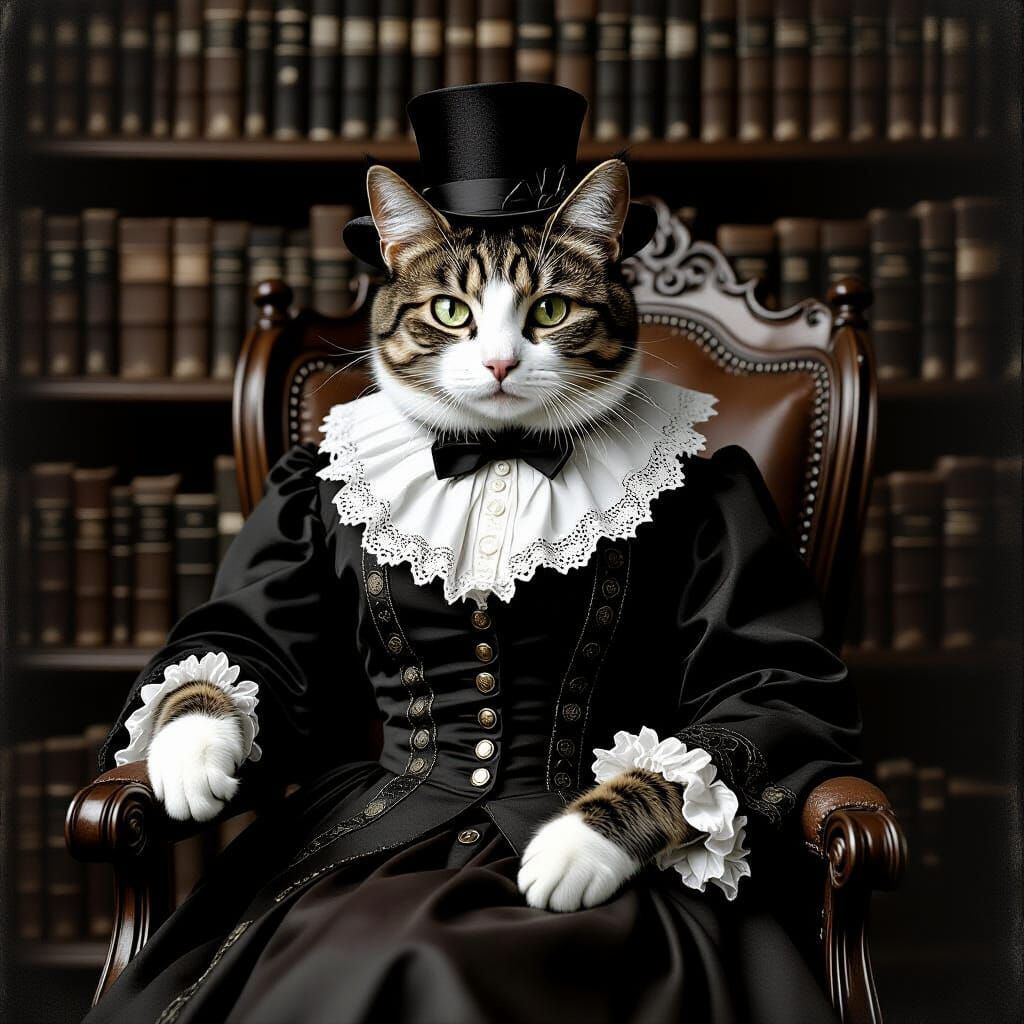 Victorian Cat Portrait in Aged Photographic Style