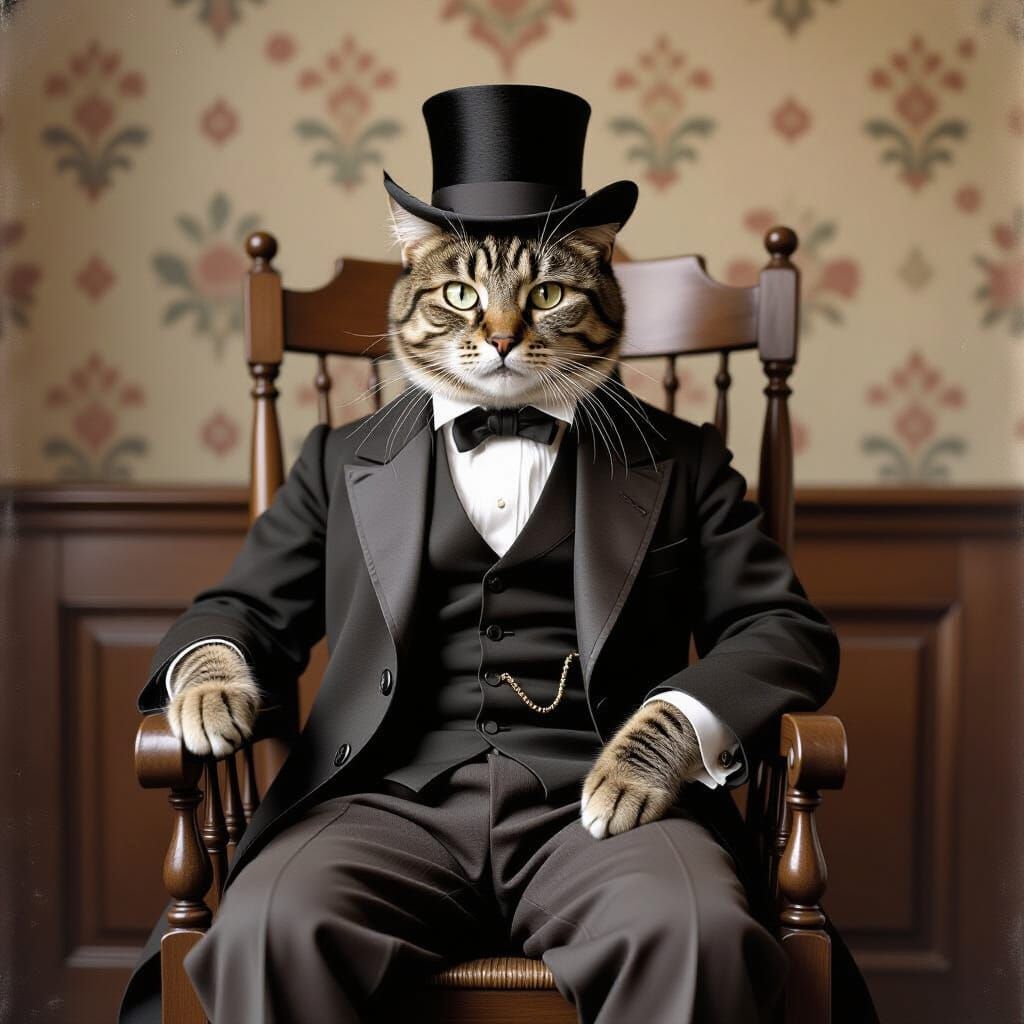 Victorian Cat Portrait in Sepia Tones