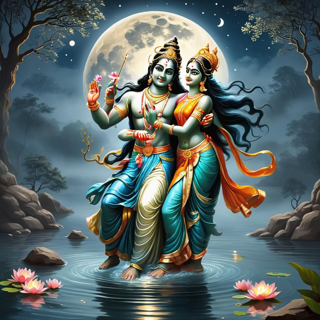 Kamadeva and Rati Devi in Moonlight