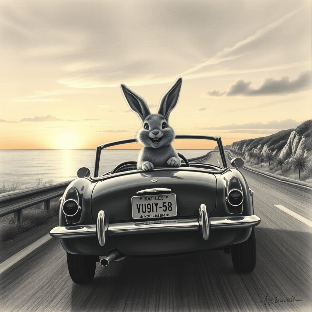Classic Convertible with Bunny in Charcoal Style