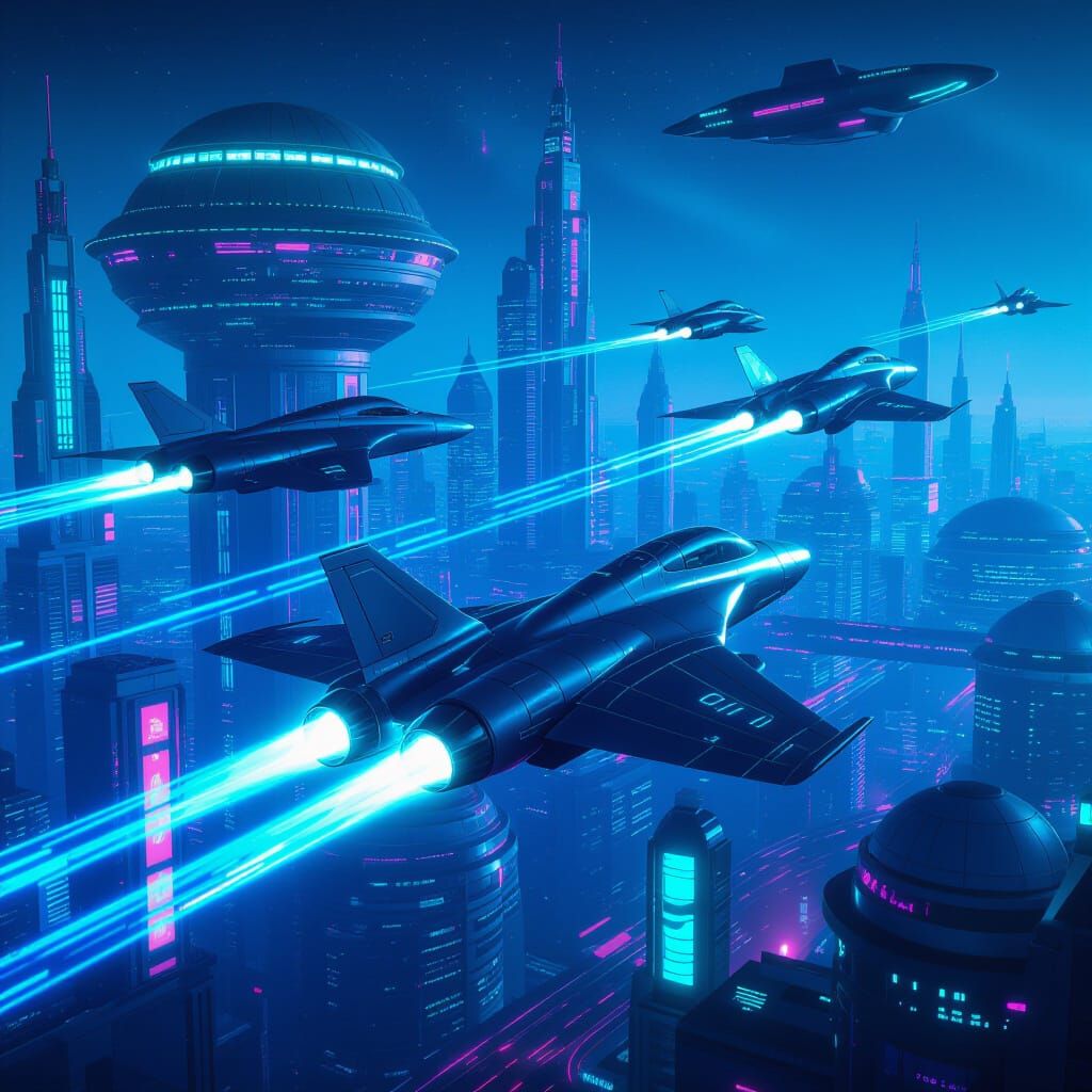 Synthwave Jet Planes Over Alien Metropolis