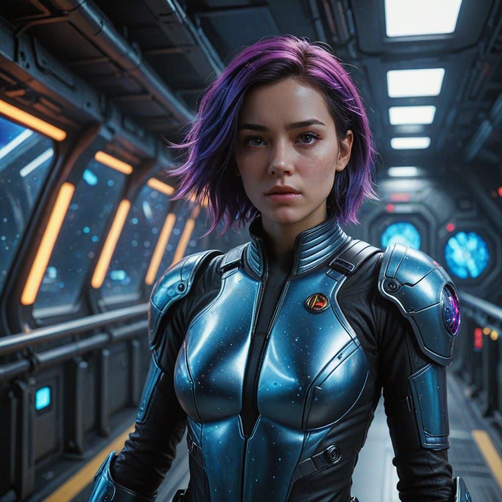 Space Pirate Queen Overlooking Nebula in Digital Art