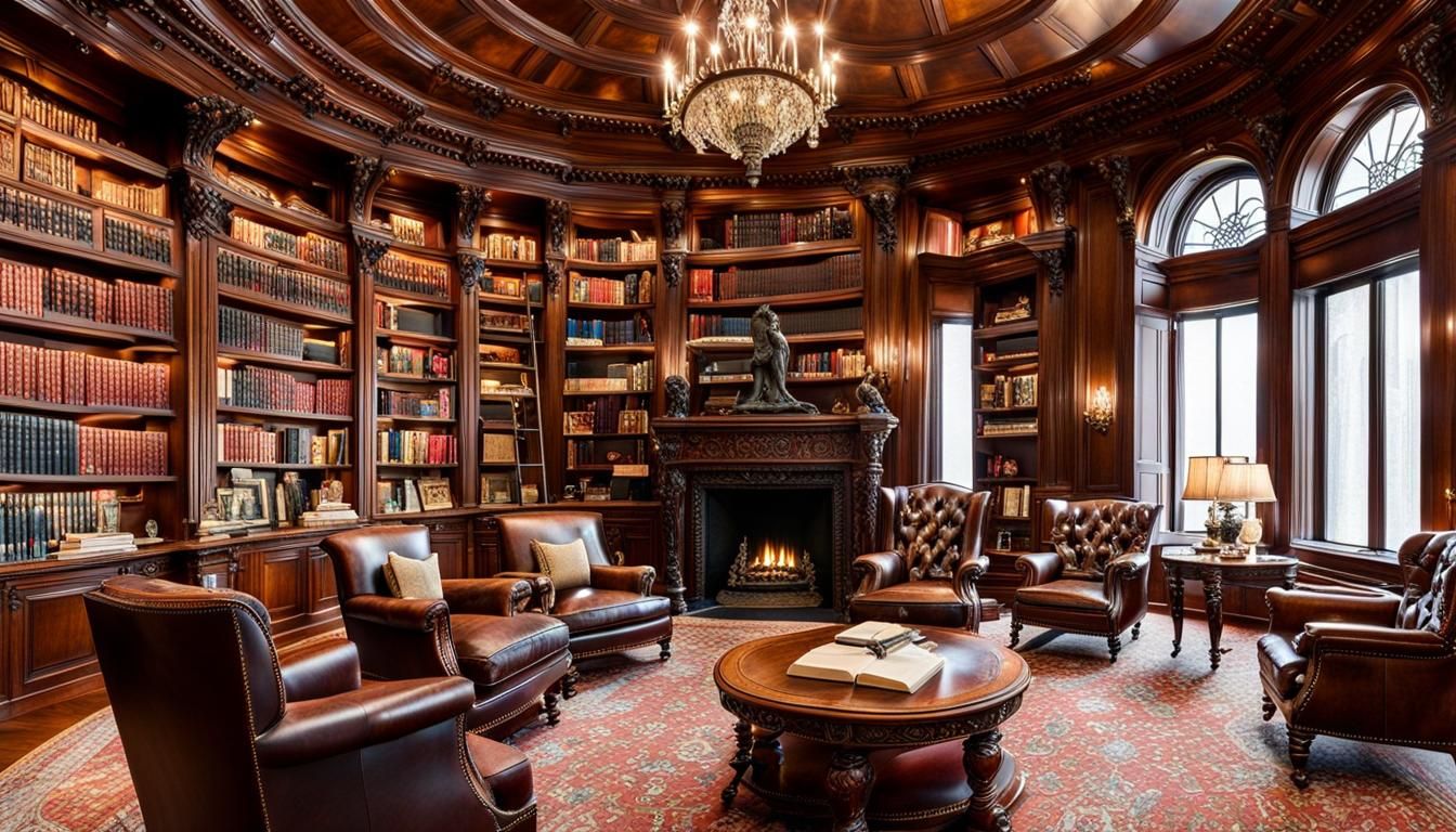 Grand Chateau Library in Dark Academia Style