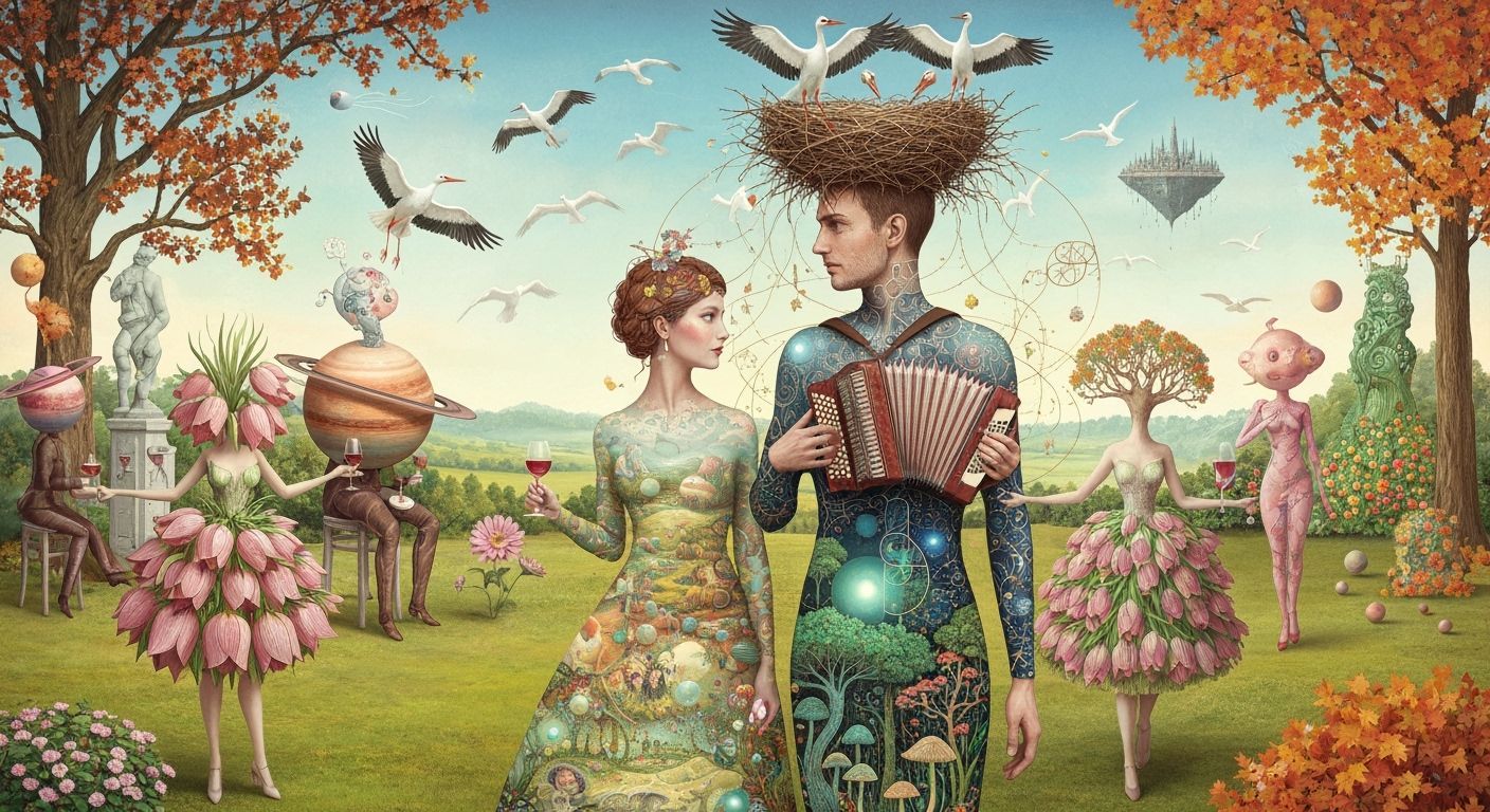 Surreal Accordionist at Galaxy's End: A Whimsical Utopia