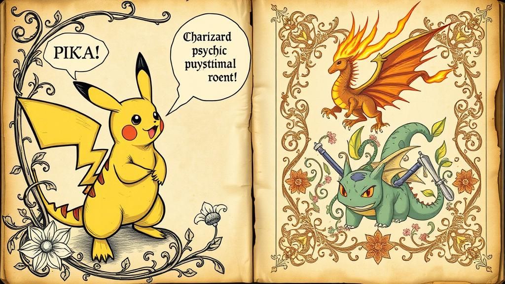 Pokemon as Medieval Bestiary Illustrations