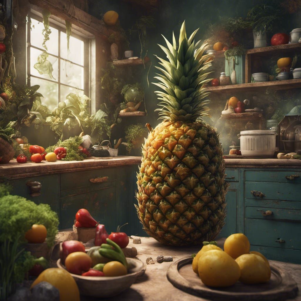 Hungry Pineapple Eats Fruits: Fantasy Concept Art