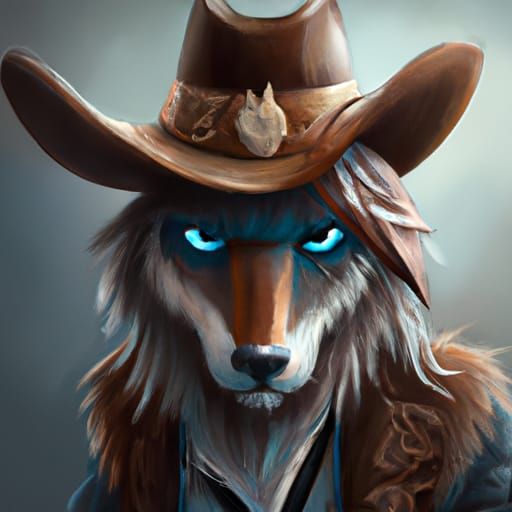 Anthro Coyote Cowboy with Eyepatch, Digital Art