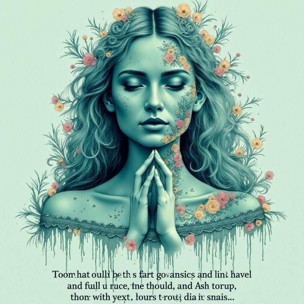 Woman with Antique Mirrors in Digital Art Style