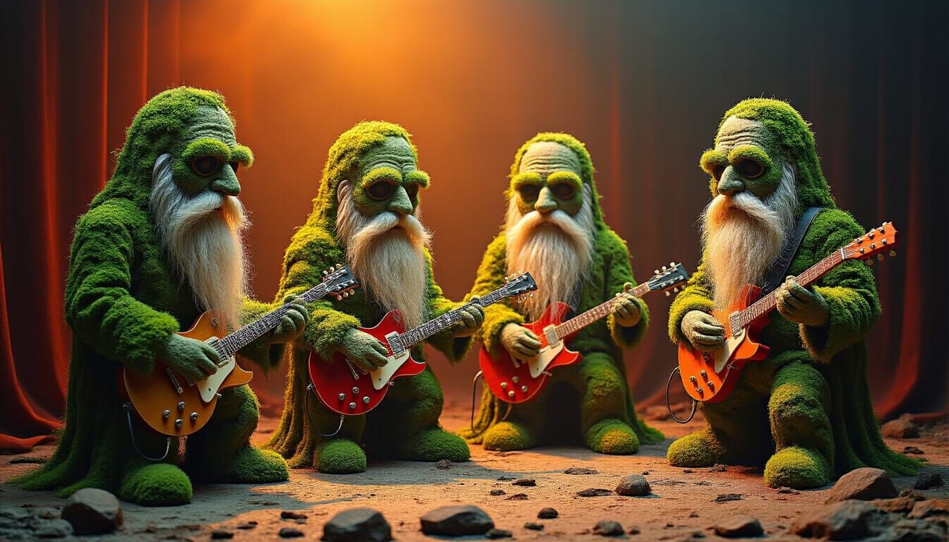 Mossy Rock Band Performs as Abstract Surrealist Concept Art