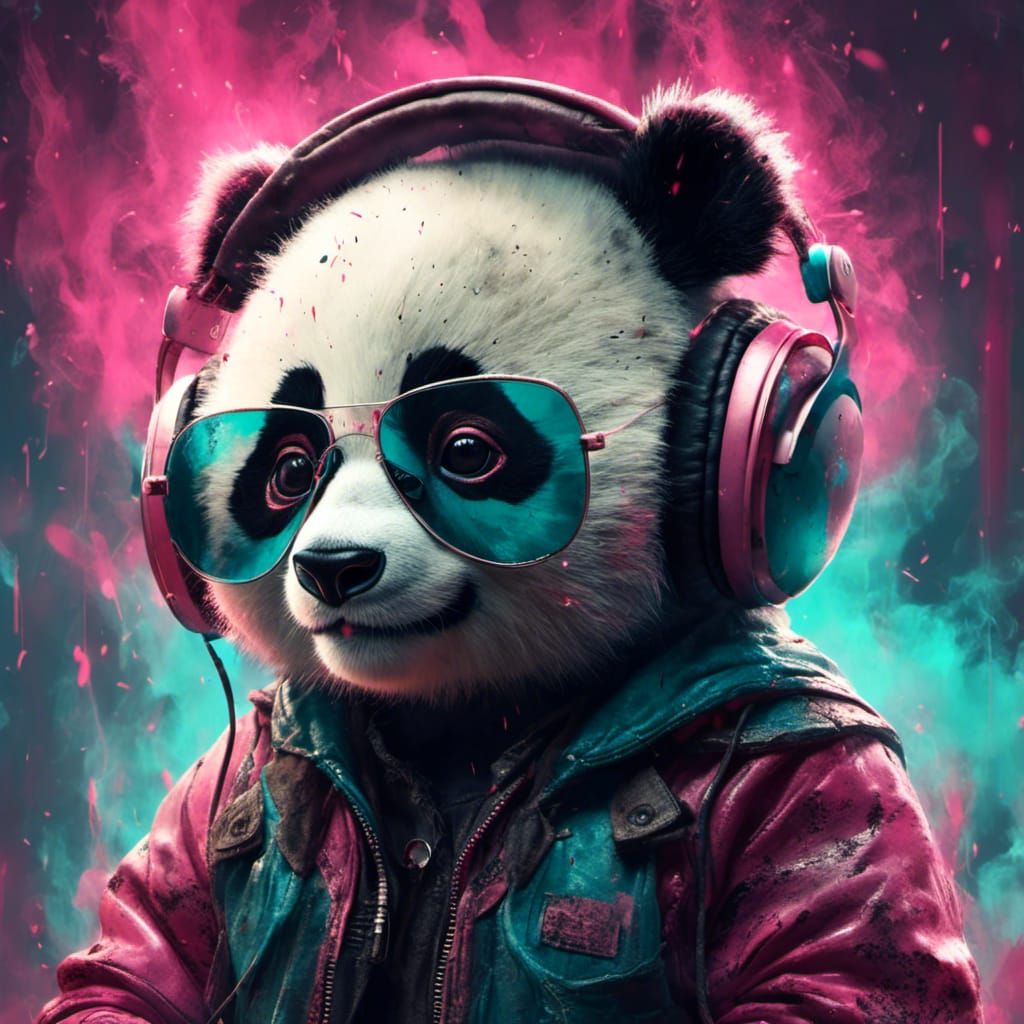 Stylish Panda Listens to Music: Photorealistic Fantasy