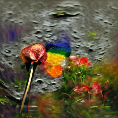 Impressionistic Moonscape with Flowers