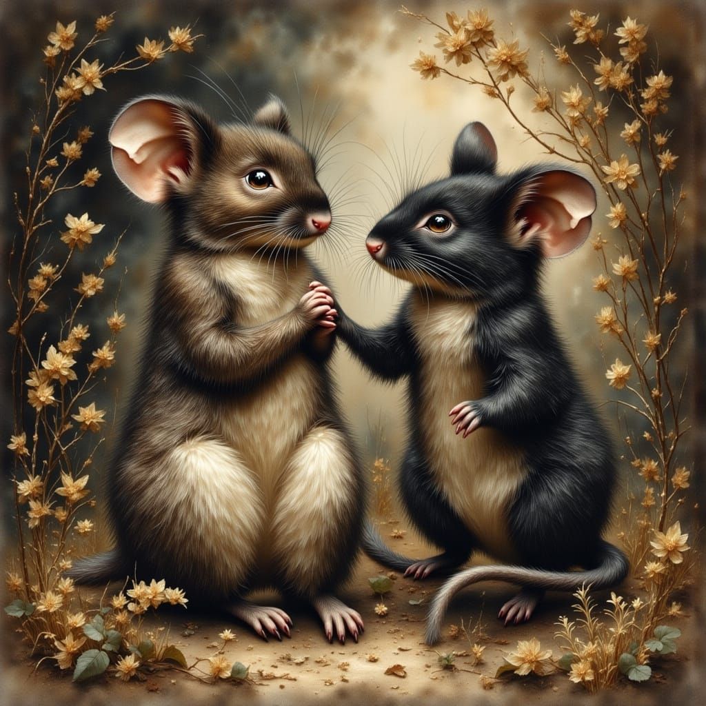 Dormice in Goya Style Charcoal Drawing