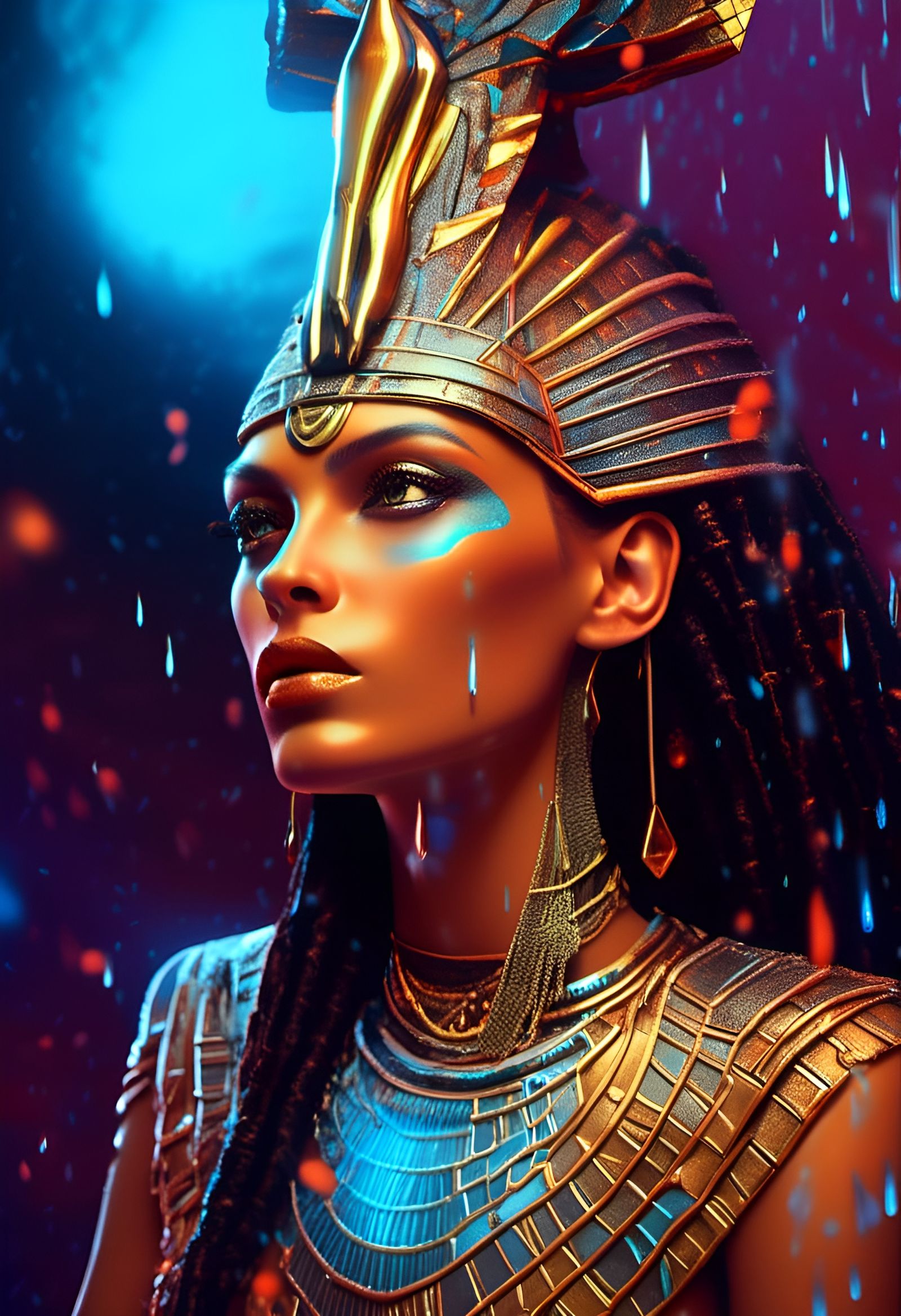 Tefnut: Egyptian Goddess in Astral Sci-Fi Portrait