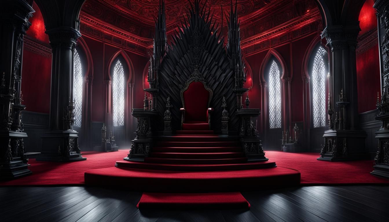 Imposing Gothic Horror Throne Room in Dark Red