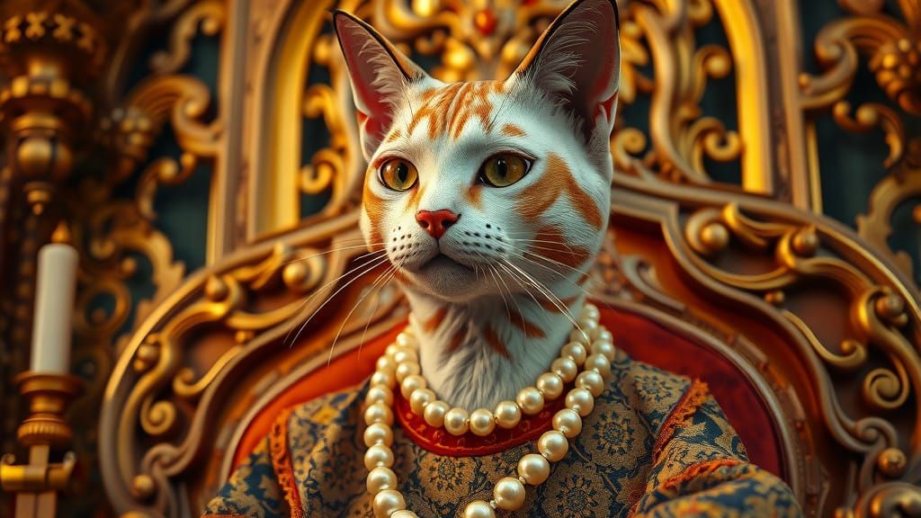 Rococo Cat King with Golden Smile
