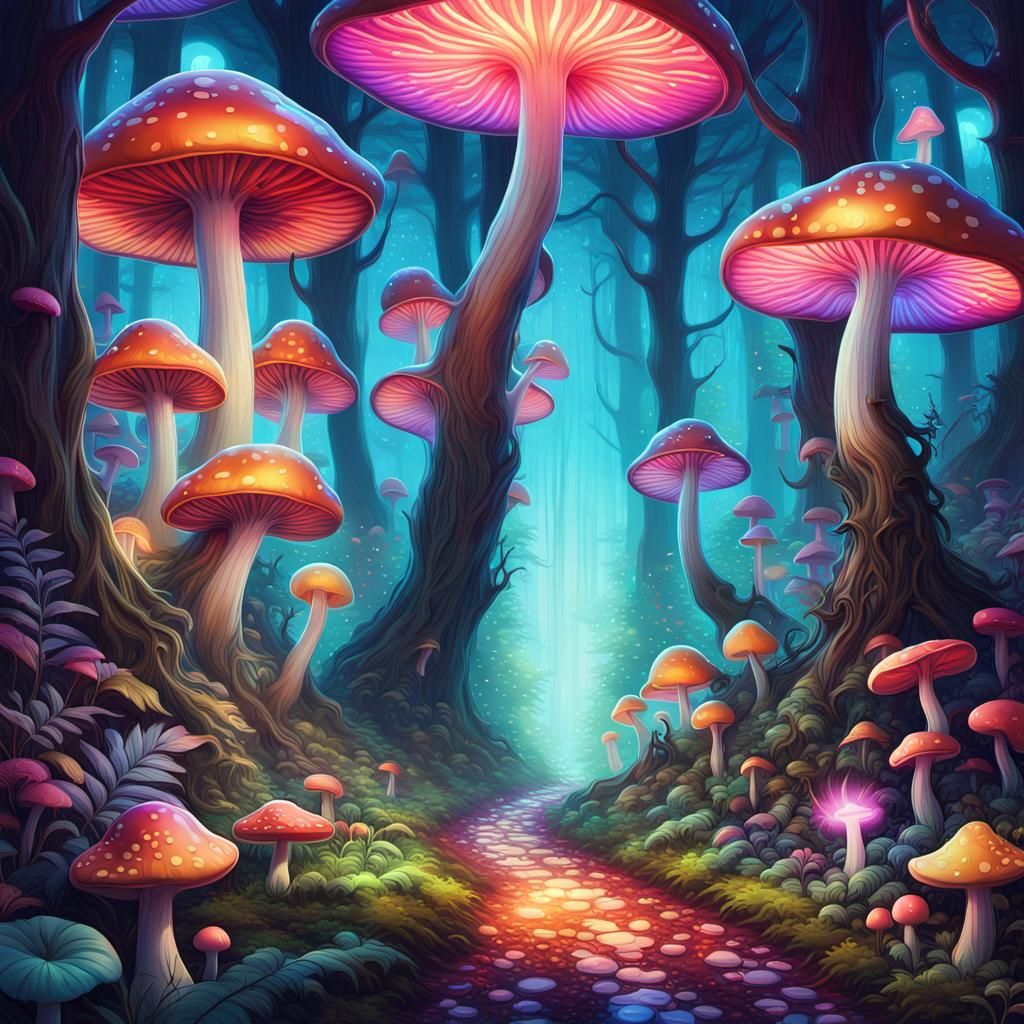 Mystical Forest Path in Digital Fantasy Art Style
