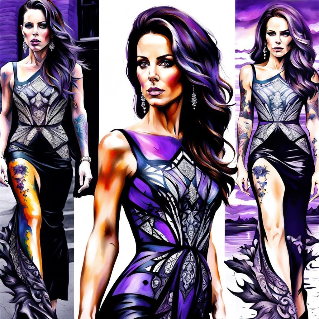 Vibrant Colors, Goth Queen Kate Beckinsale and Kate Middleton, body art,tattoos incarnations, Eldritch ,Otherworldly ,Hy...