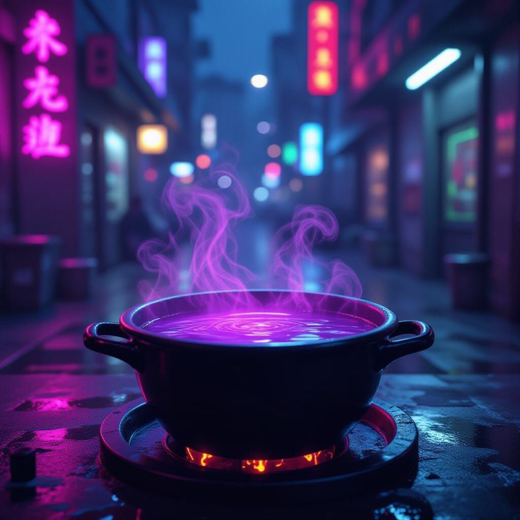 Cauldron filled with a boiling purple liquid 115