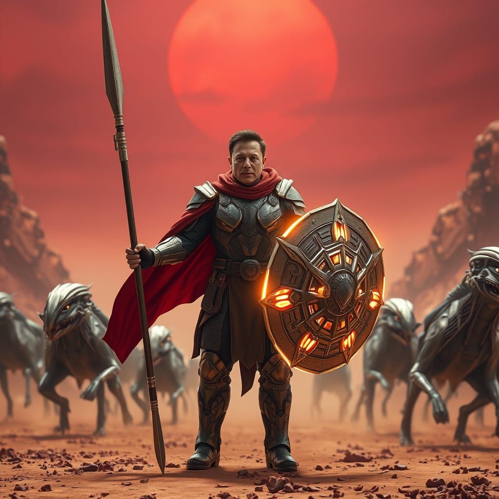 Futuristic Warrior in Martian Arena, Photorealistic Style