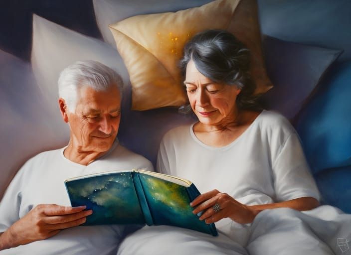 Expressionist Watercolor of Elderly Couple Reading