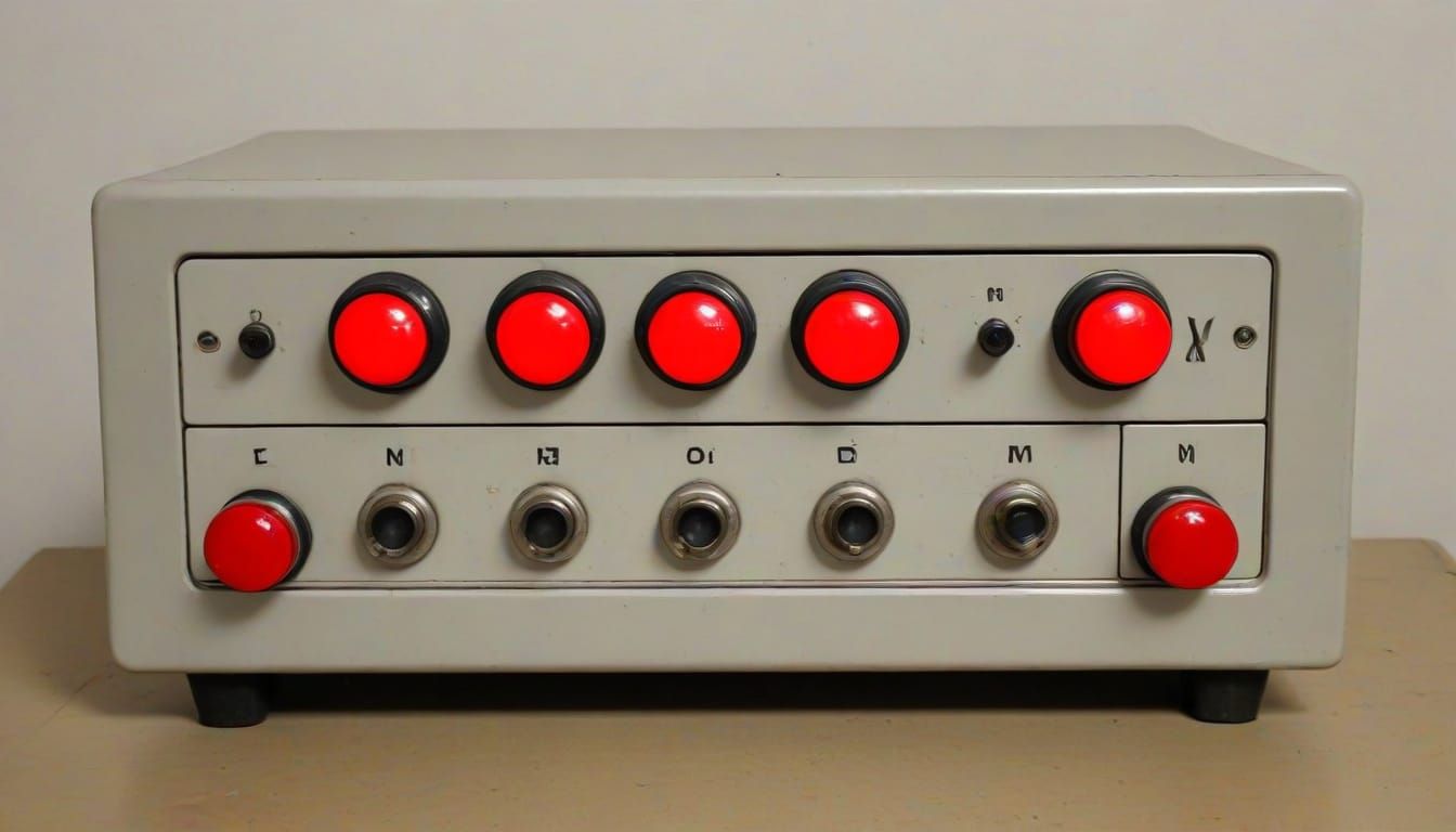 Vintage Metal Console with Red Buttons