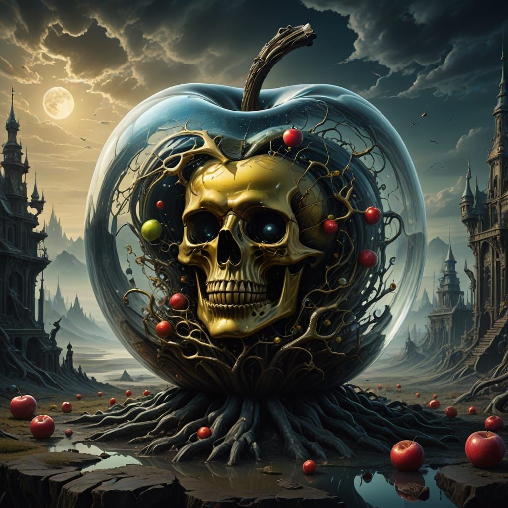 **"Faszinierende Apfelvision: Ein Totenkopf im Herzen der Nacht"**