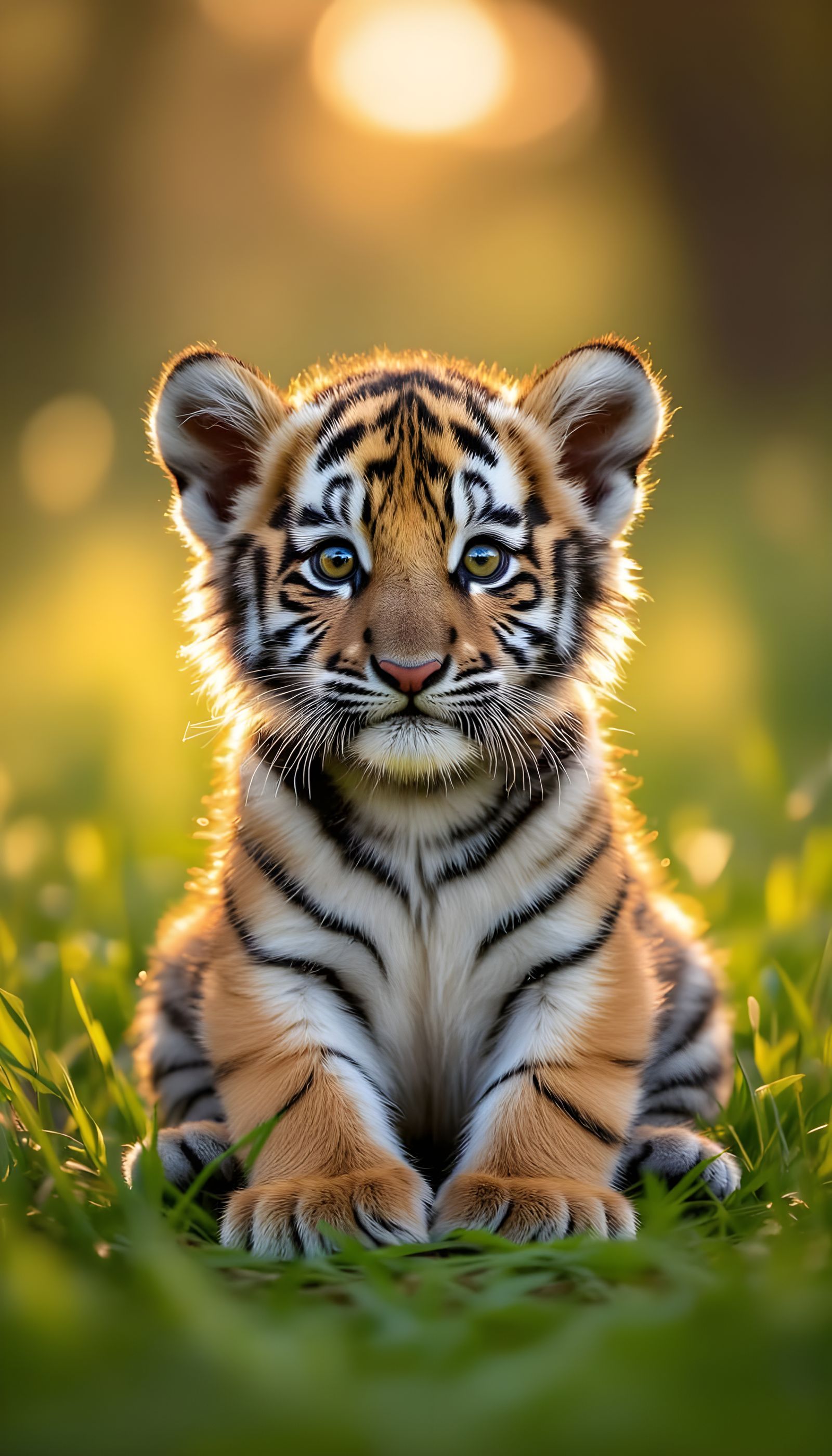 Cute Tiger Cub in Forest Sunlight - Realistic Wildlife Photo