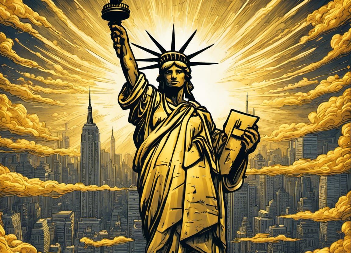 New York City, the full Statue of Liberty Shining Brightly i...