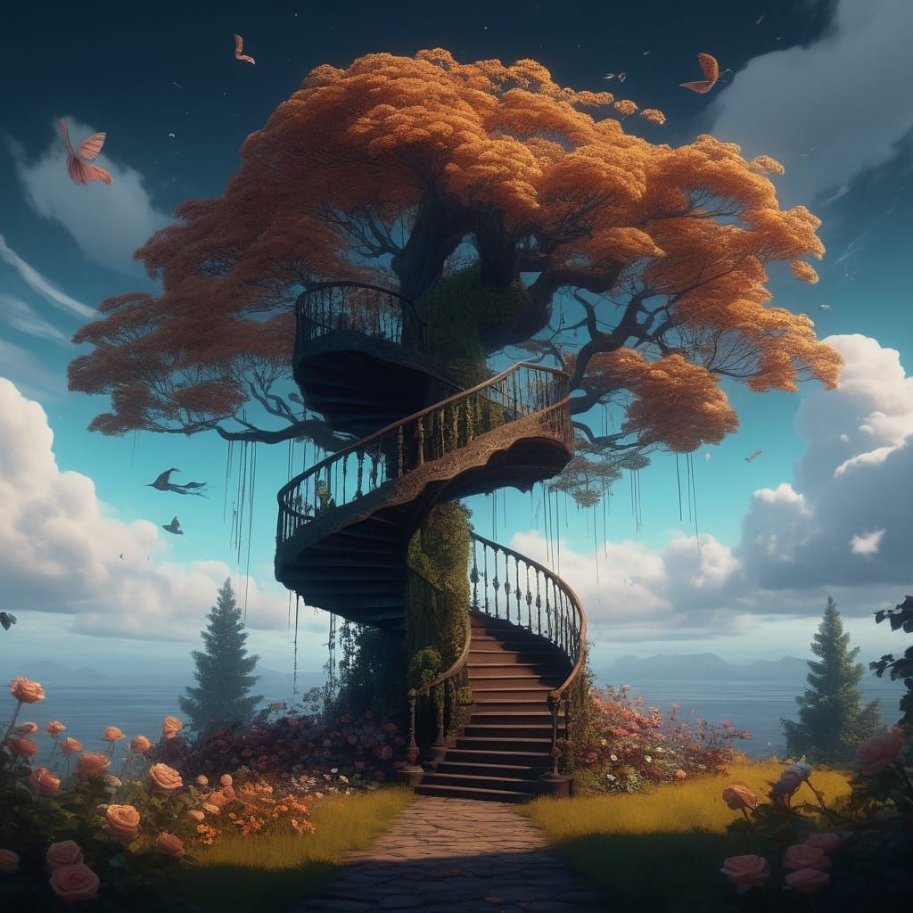 Whispers of a Secret Garden: Enchanted Spiral Staircase Unde...