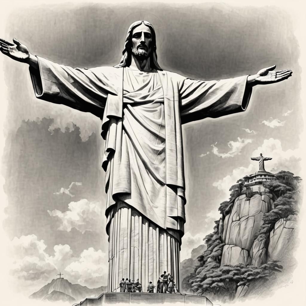 Christ the Redeemer: Detailed Pencil Sketch