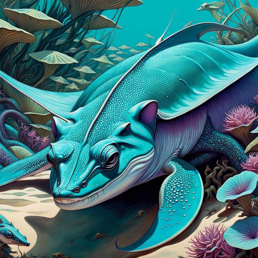 Lizard-Faced Dragon-Stingrays in Jungle Herd