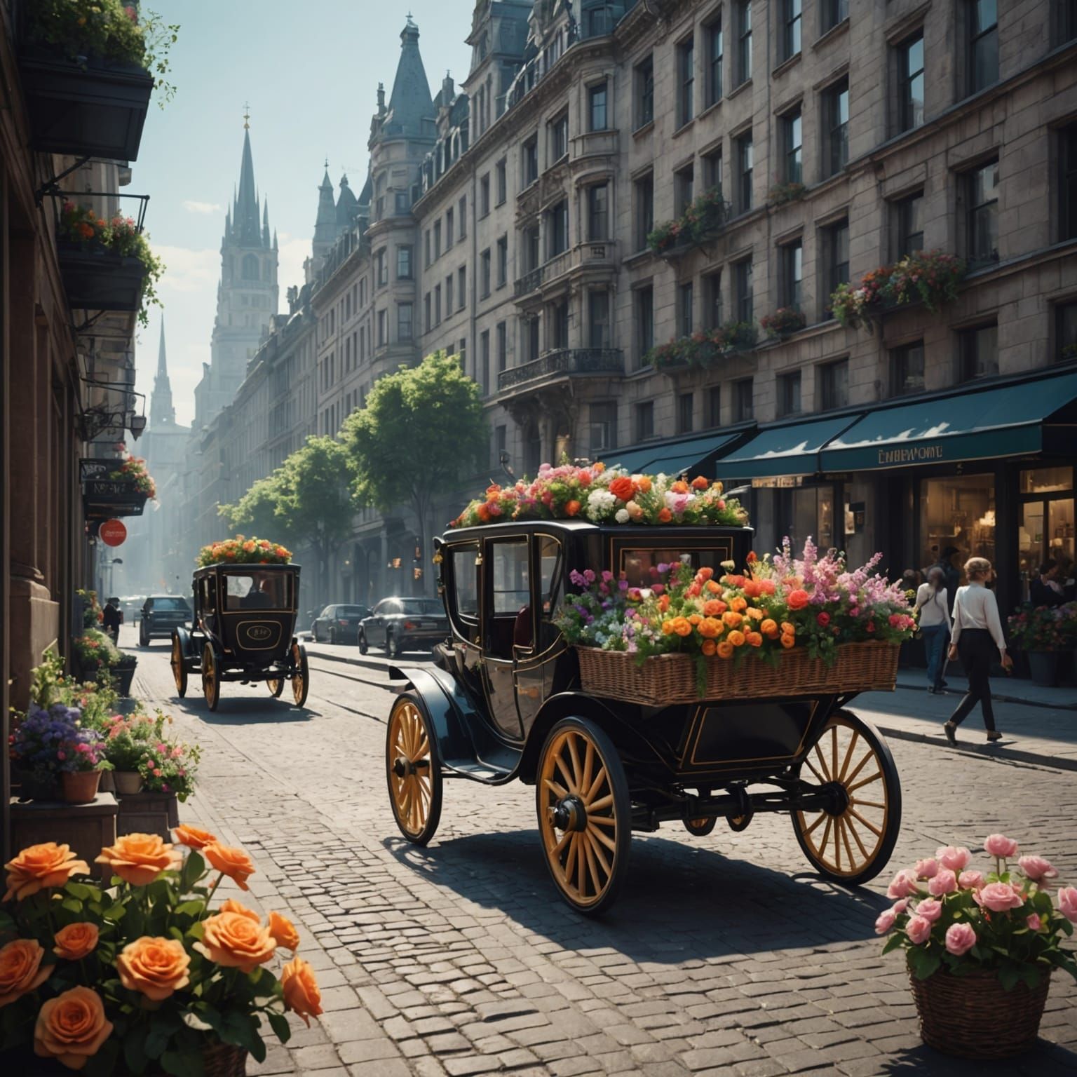 90's City with Carriages: Digital Matte Painting