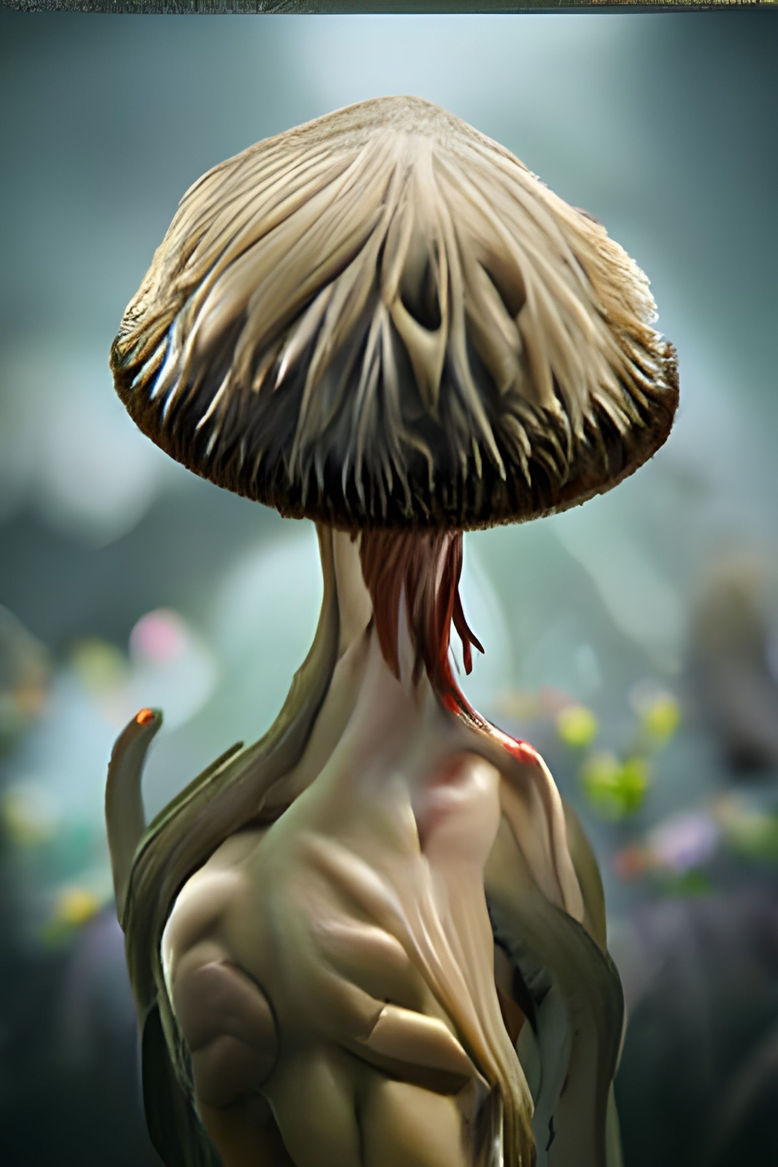 a hybrid of a human and mushroom creature, By Jae Cheol Park, concept art sunshine rays 8k resolution matte painting hyp...