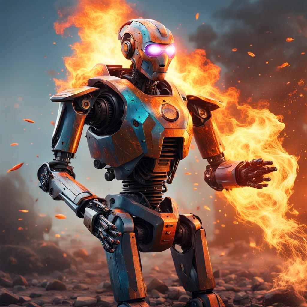 Hyperrealistic Humanoid Robot with Flamethrower