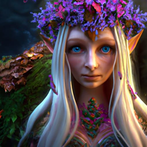 Elven Queen with Leaves Crown, Detailed Matte Painting
