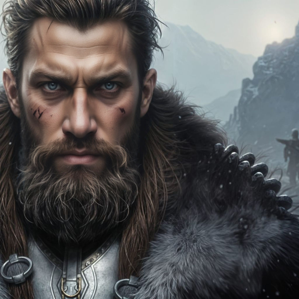 Viking Berserker in Winter Scene: Cinematic Film Still