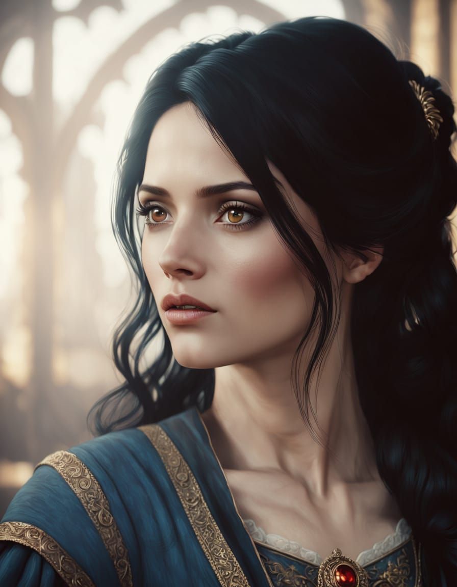 Medieval Woman Portrait in Art Nouveau Style