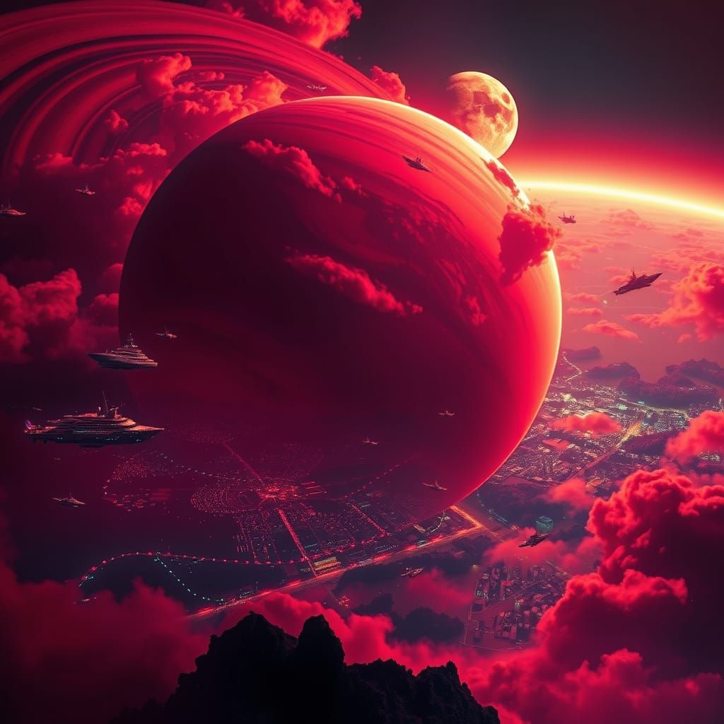 Vibrant Planet Zeltros in Deep Crimson and Magenta, Glowing ...